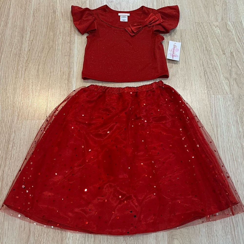 Bonnie Jean Girls 2 Piece Holiday Sparkle Red Polka
Dot Skirt & Sweater 12